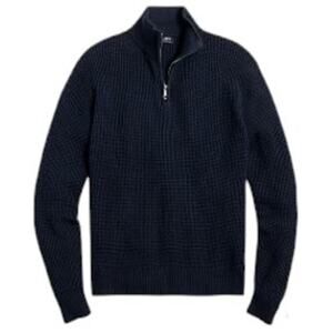 J.Crew Sweater Men's XL Dark Indigo Blue Cotton Waffle-Knit Half-Zip Pullover
